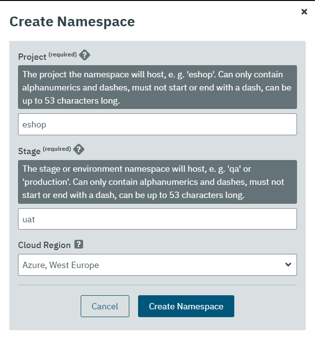 Creating a new namespace