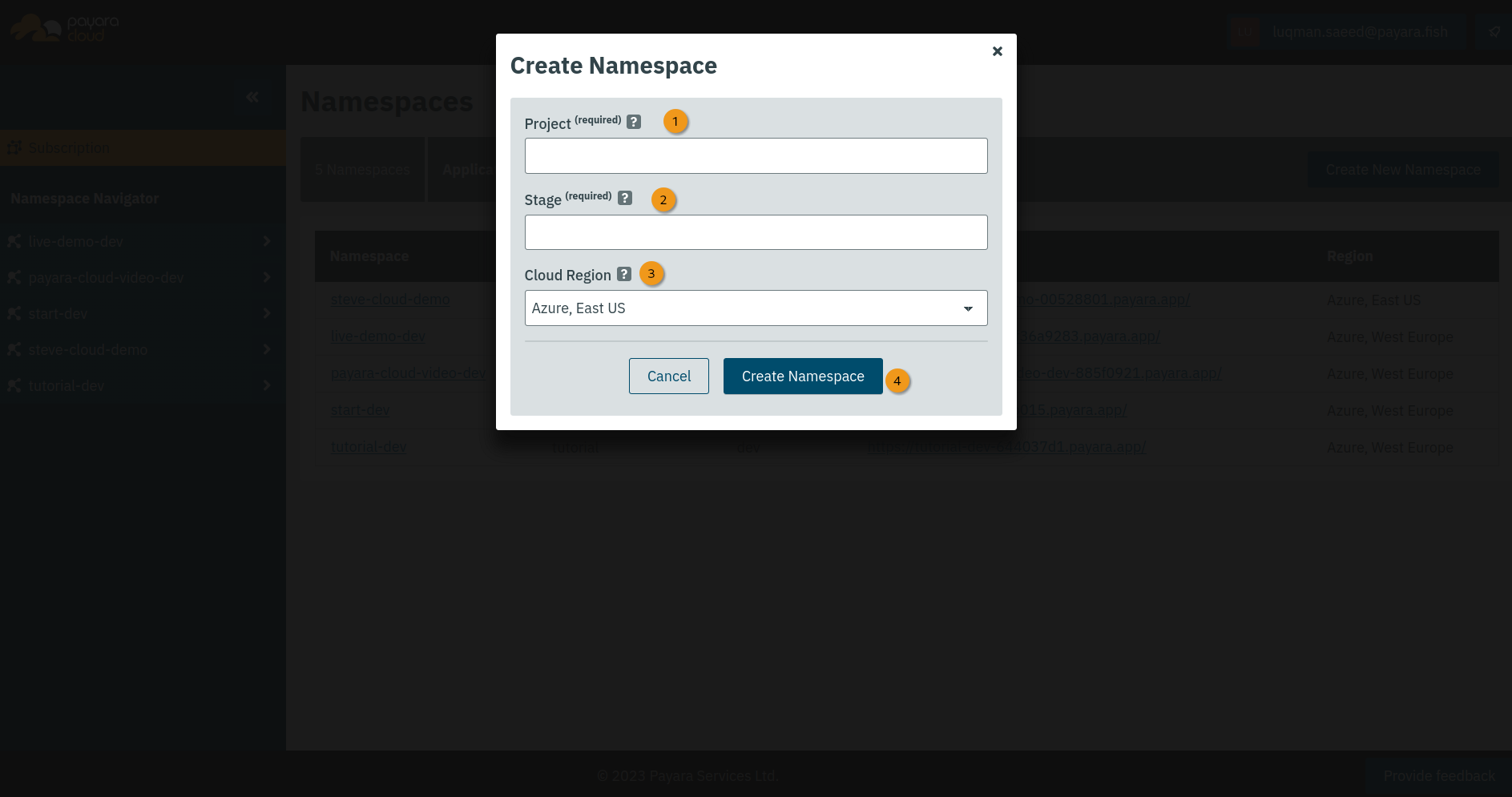 namespace 2 create