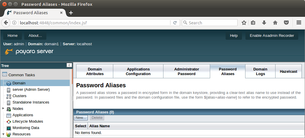 Create new password alias
