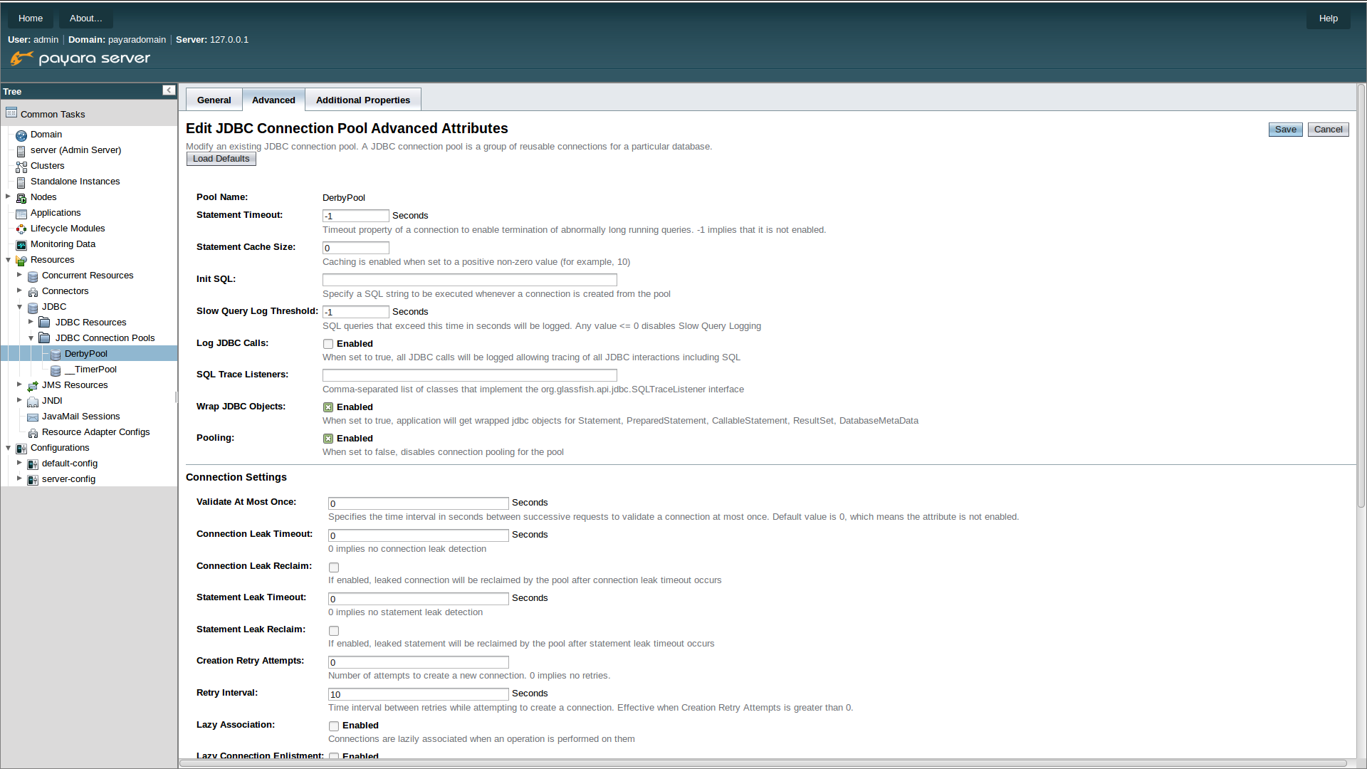 Enabling SQL Tracing in the administration console