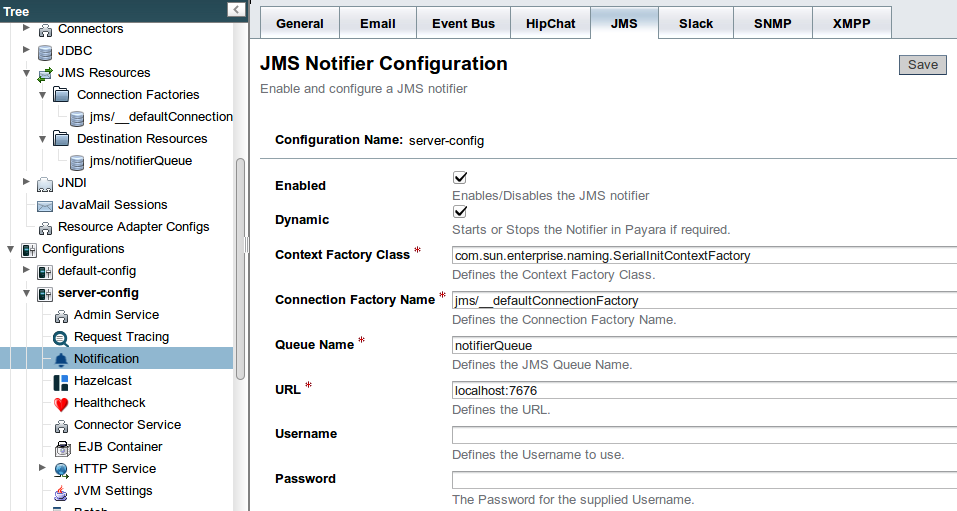 Configure JMS Notifier in Admin Console