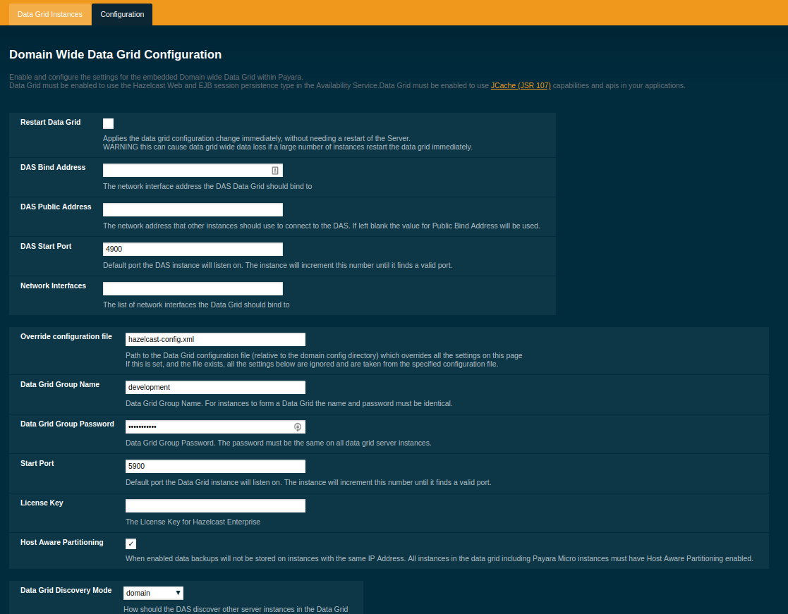 Data Grid Domain Wide Options