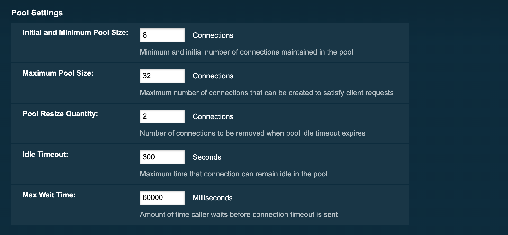 Connection Pool sizes in the admin console