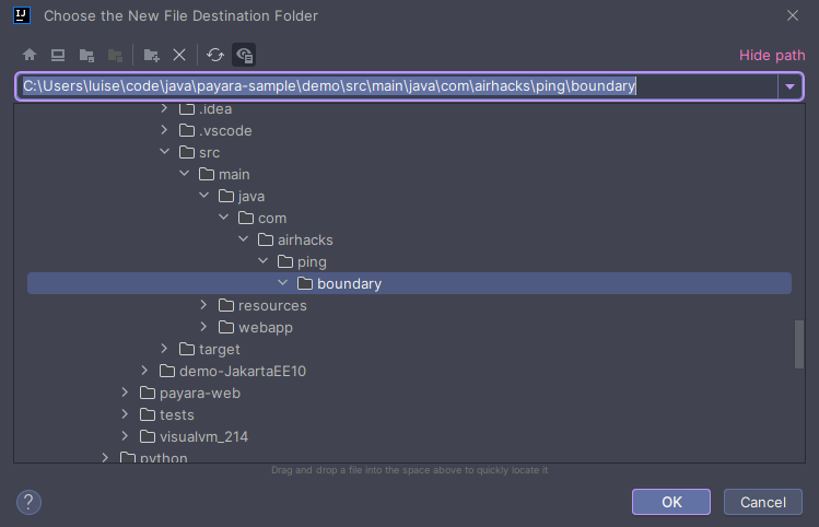 Choose File Destination Folder
