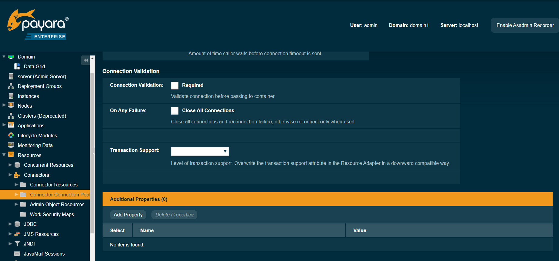 Payara Admin Console - JMS Connector Connection Pool 2