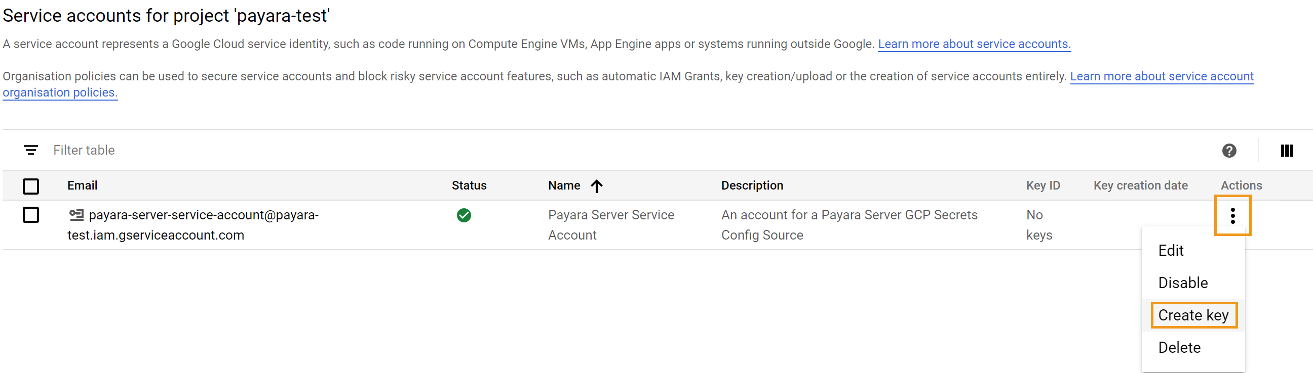 GCP Service Account Access Key