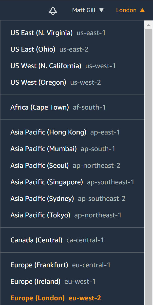 AWS region selection