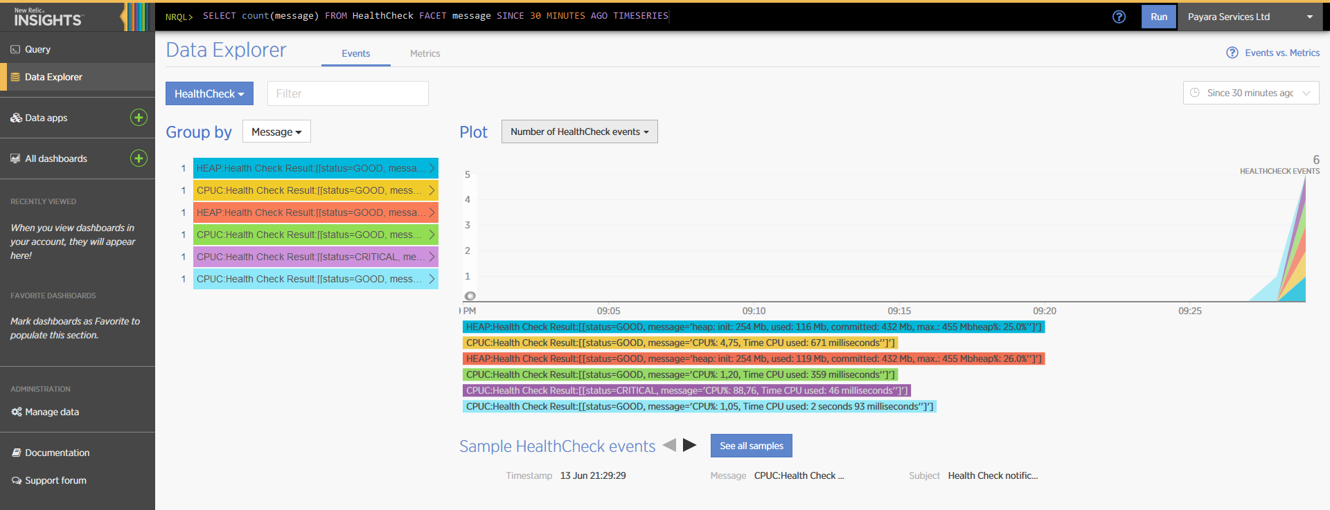 New Relic Insights Data Explorer