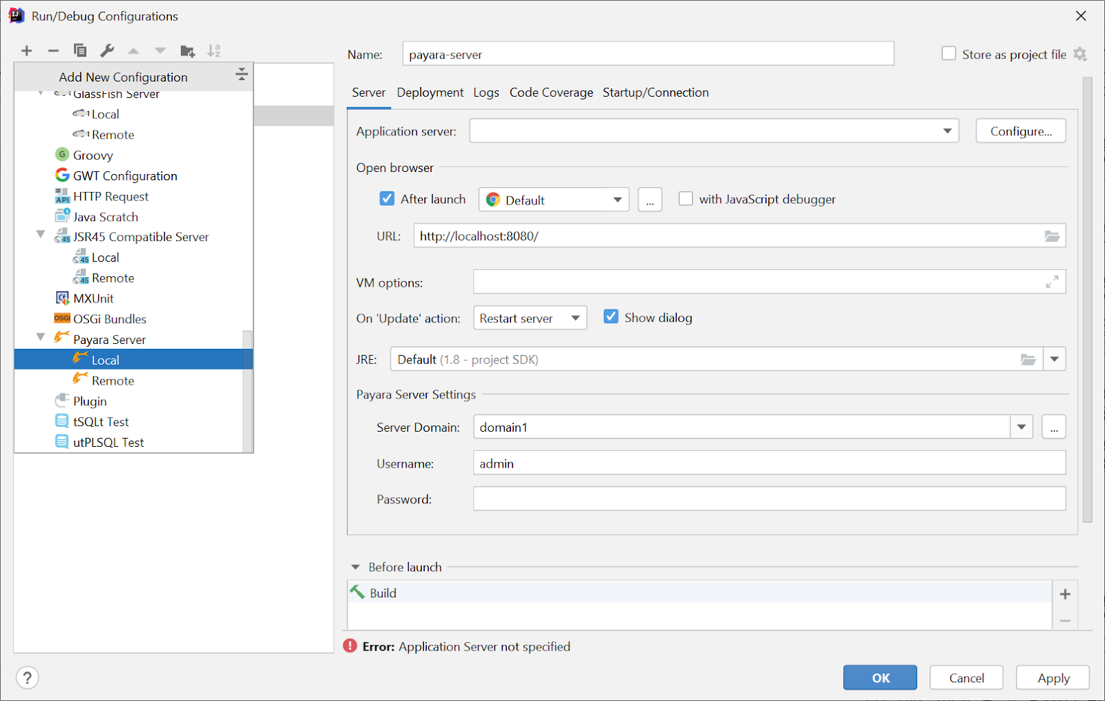 Create Local Server configuration