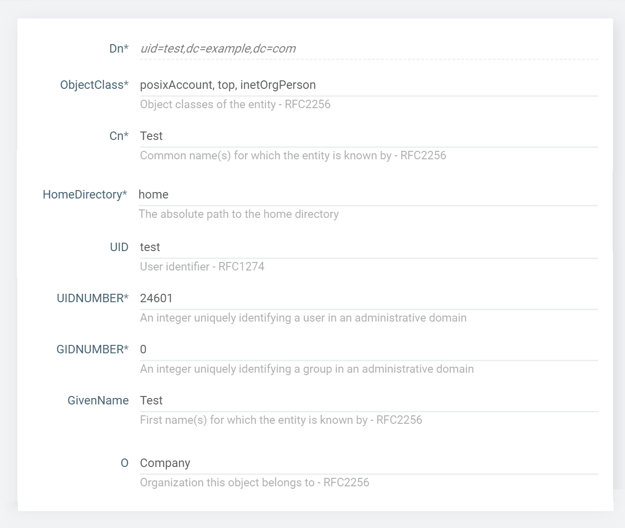 Test User properties