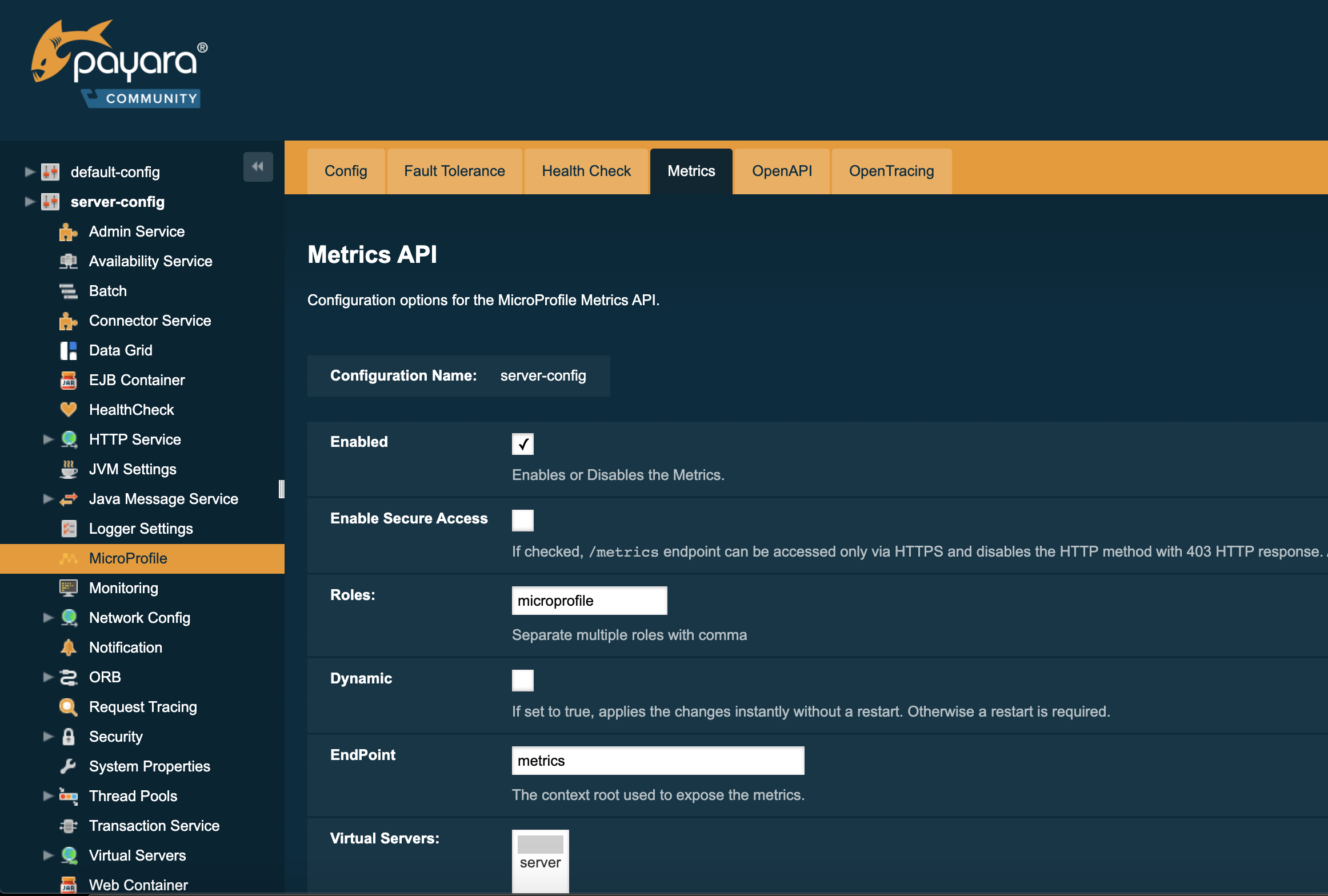 Set Metrics Configuration