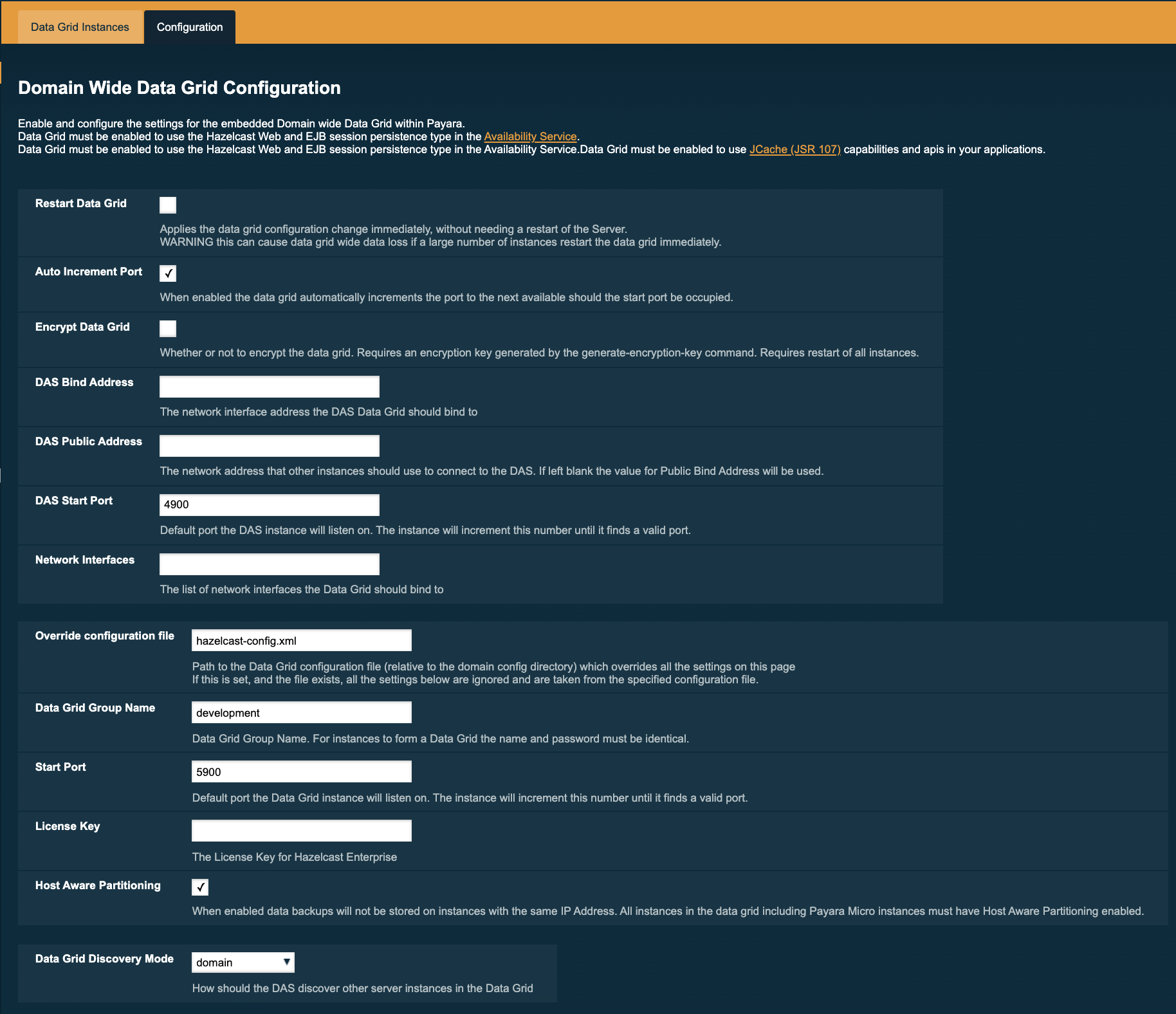 Data Grid Domain Wide Options