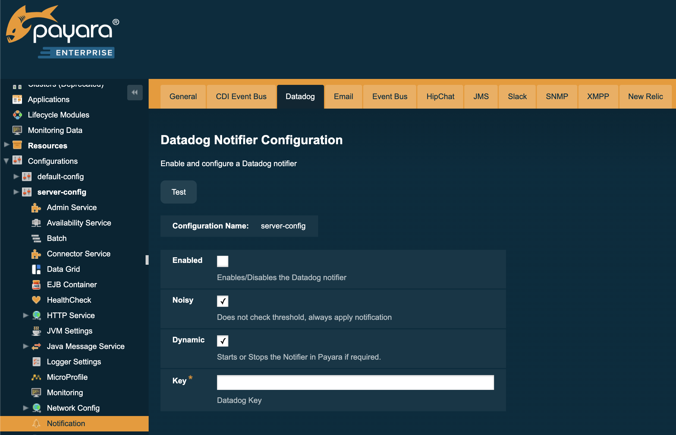 Datadog Configuration on Admin Console