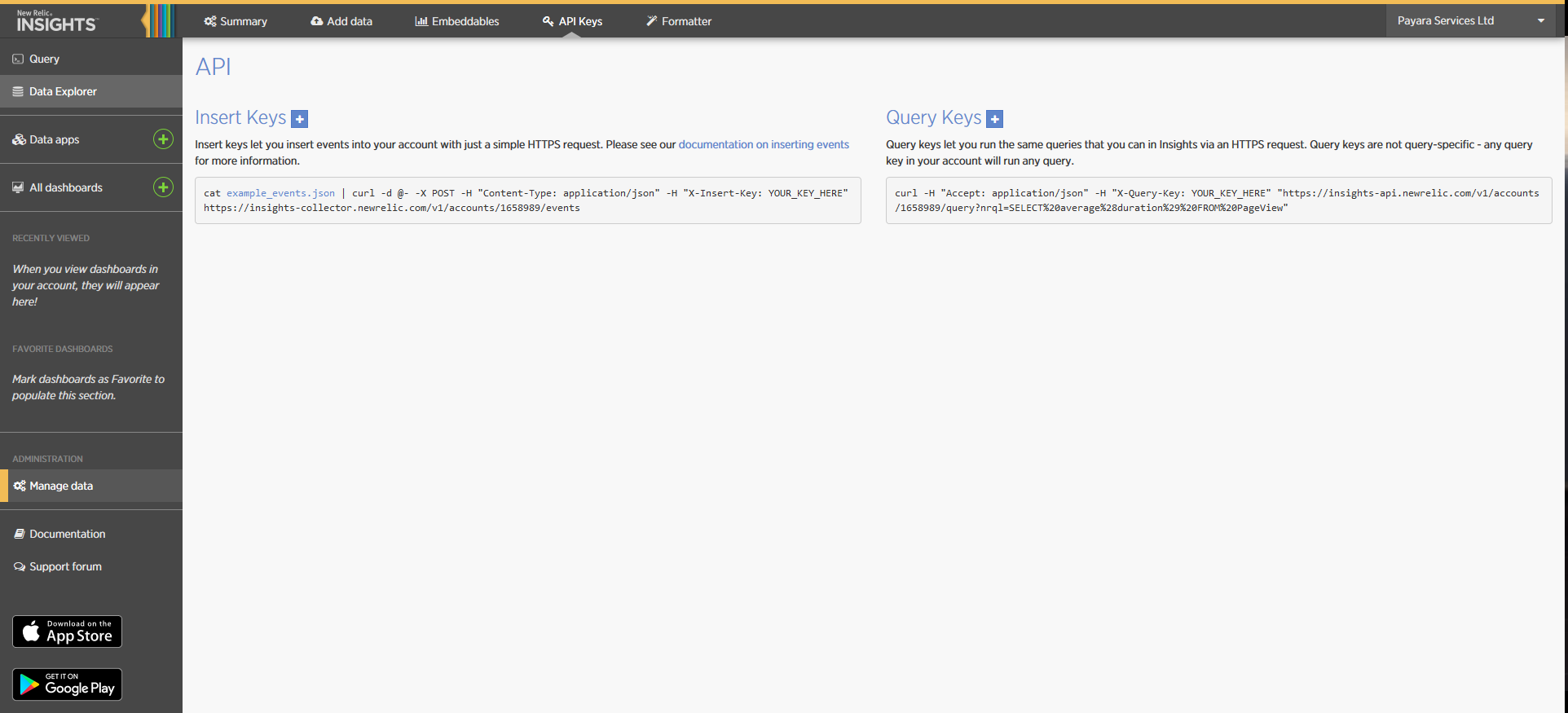 New Relic Insights API Keys