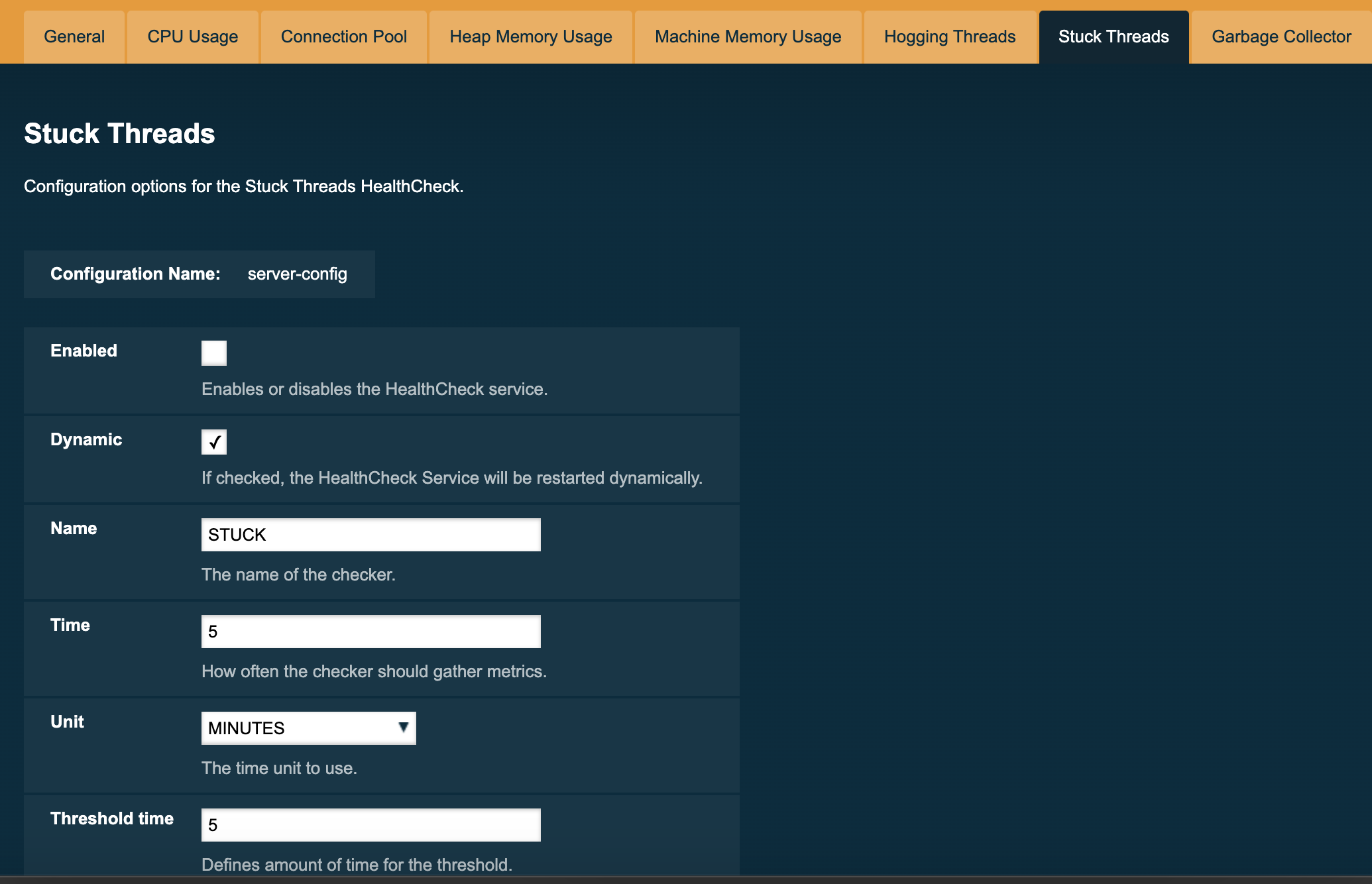 Stuck Threads Checker Configuration in the Admin Console