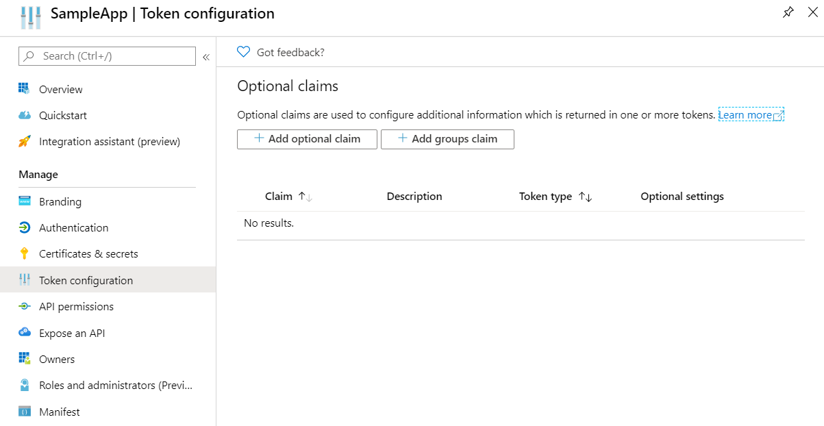 Token configuration