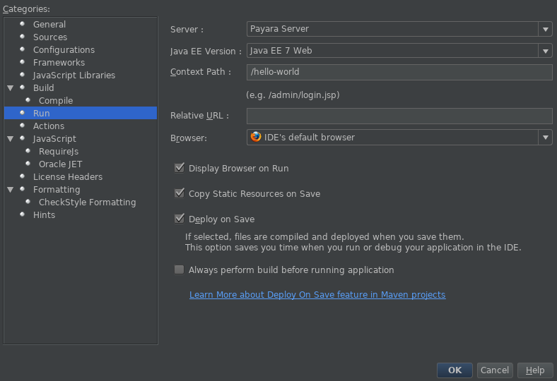 Project Run Configuration