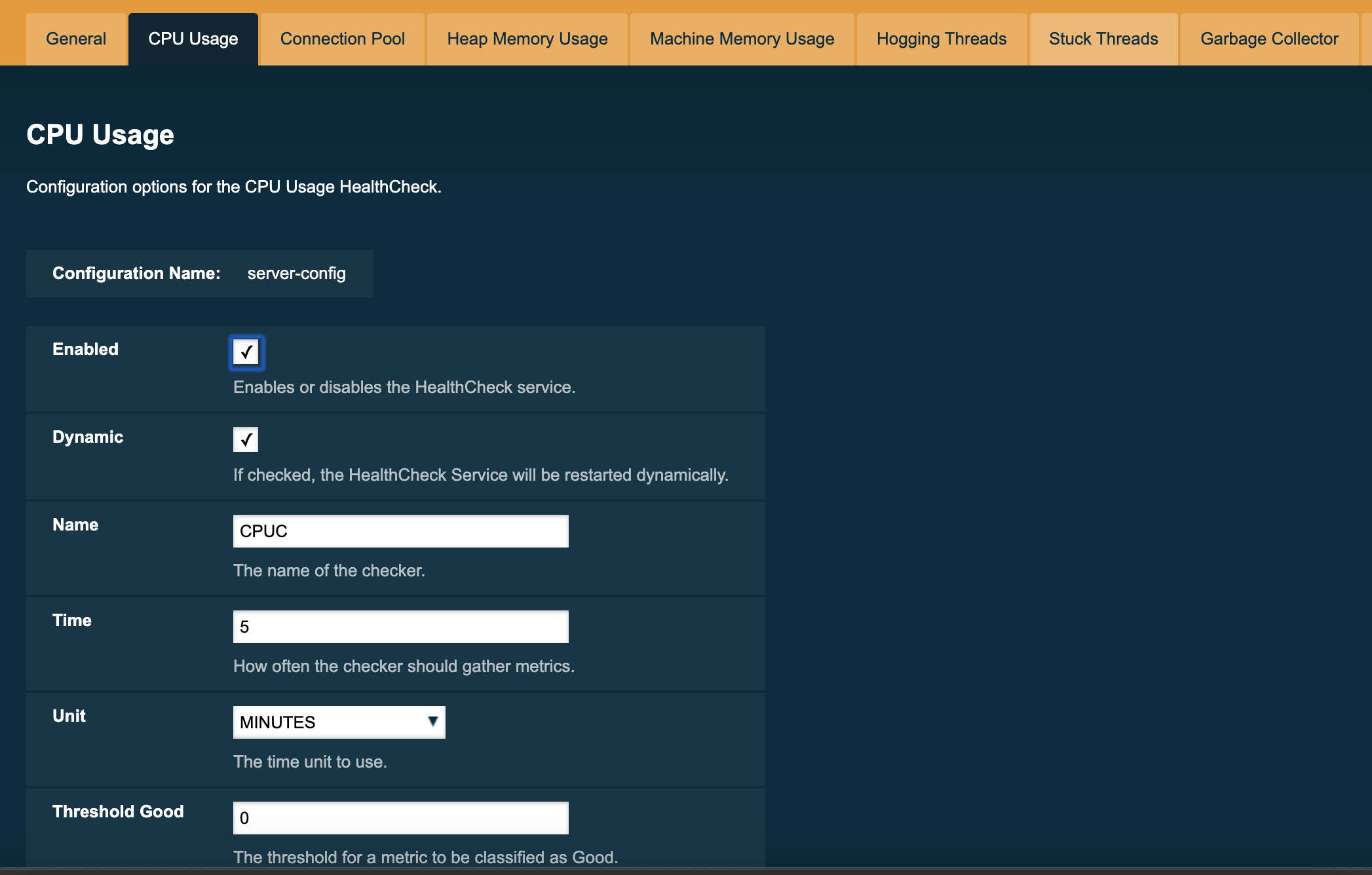 CPU Usage Checker Configuration in the Admin Console