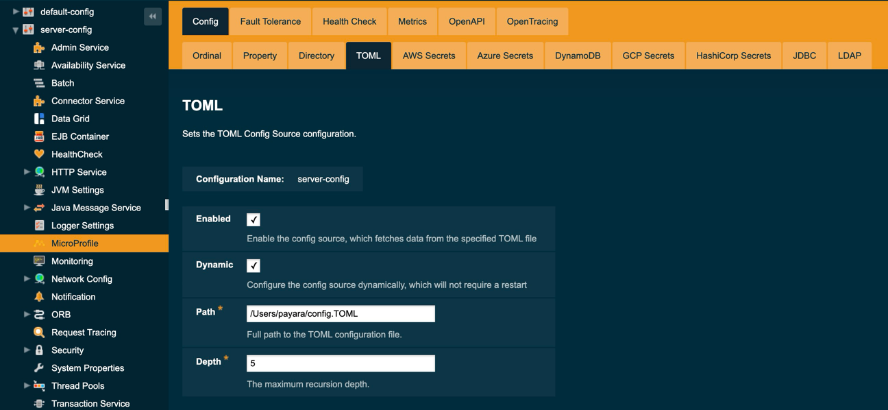 Payara Server Administration Console configuration route