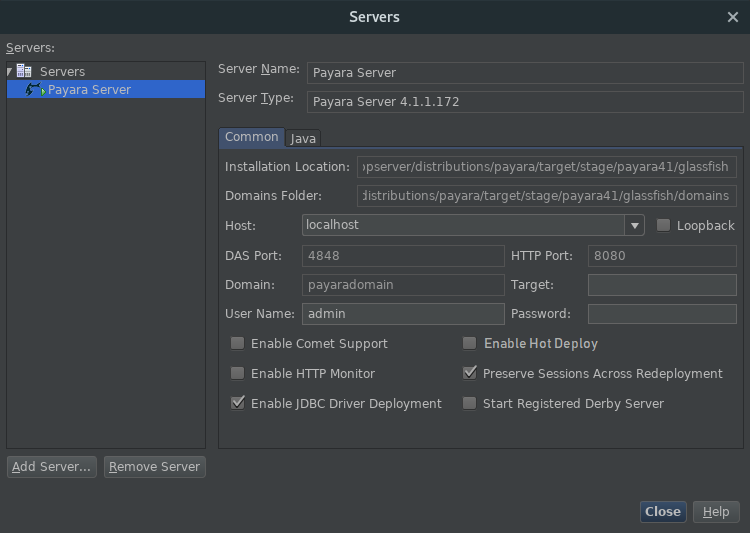 Server Configuration Window