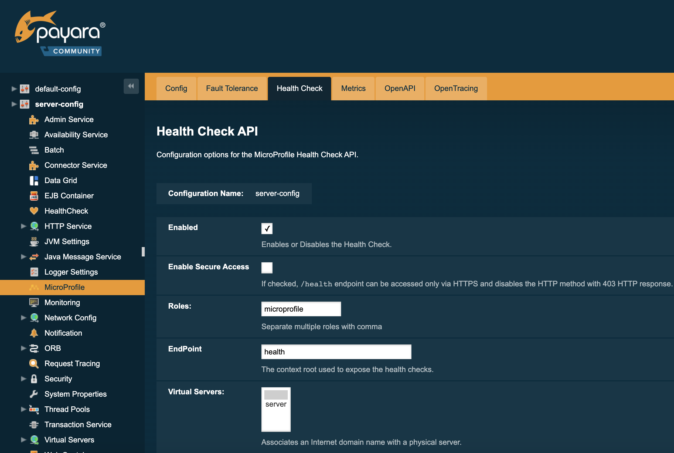 Set Health Check Configuration