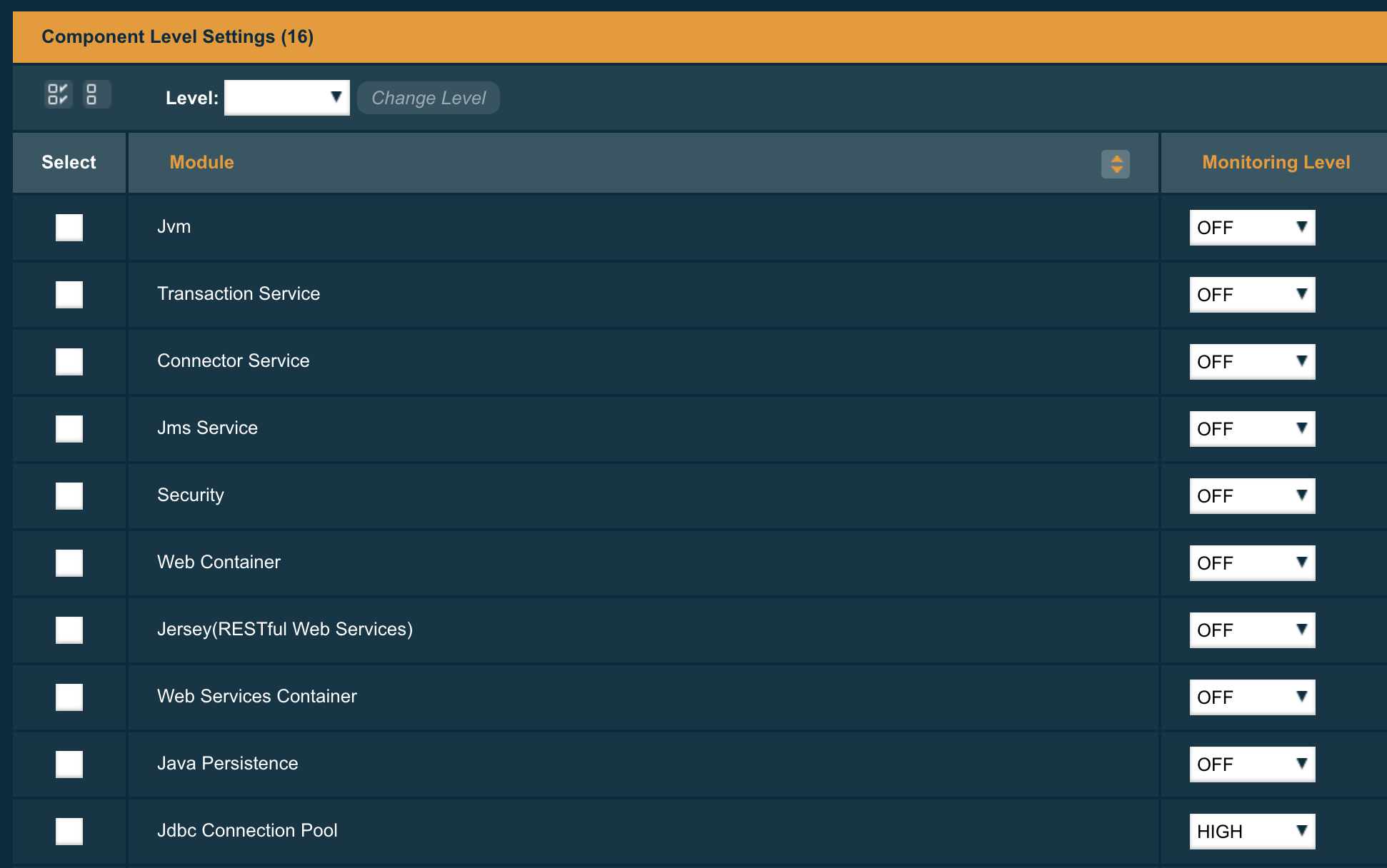 Activate JDBC Connection pool monitoring with administration console