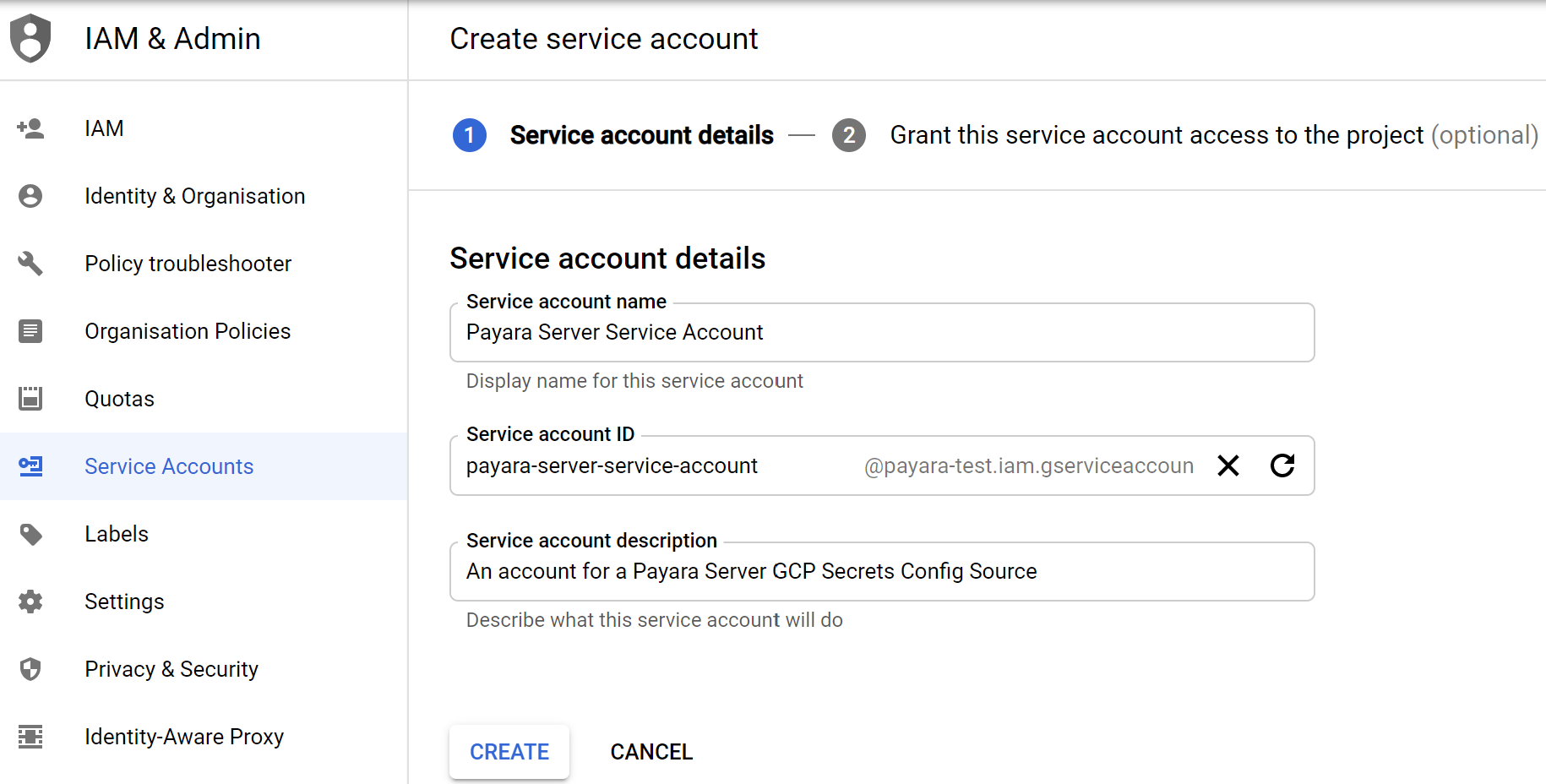 GCP new Service Account