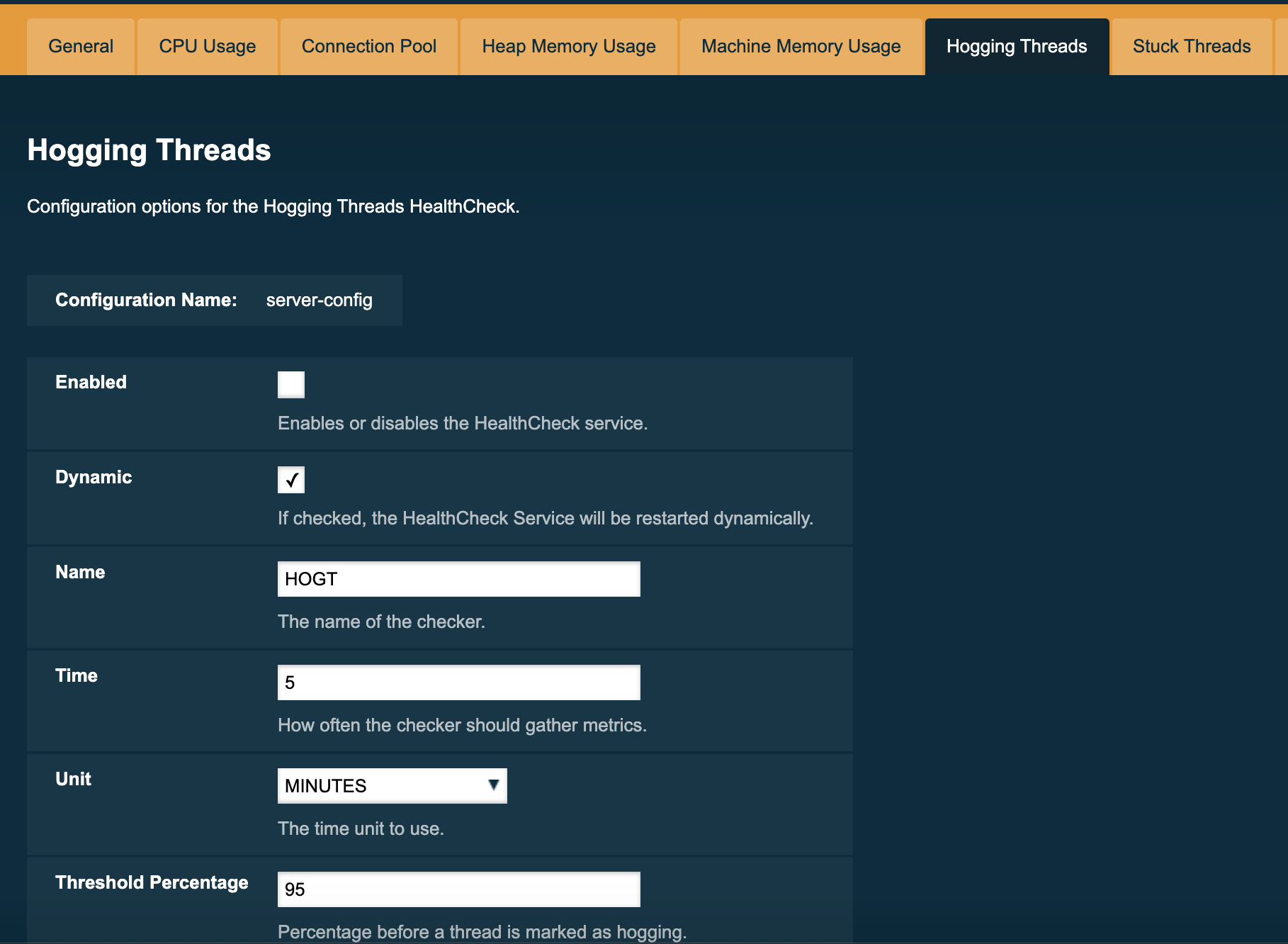 Hogging Threads Checker Configuration in the Admin Console