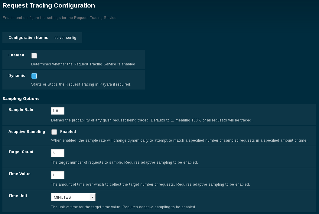 Request Tracing Configuration in the Admin Console