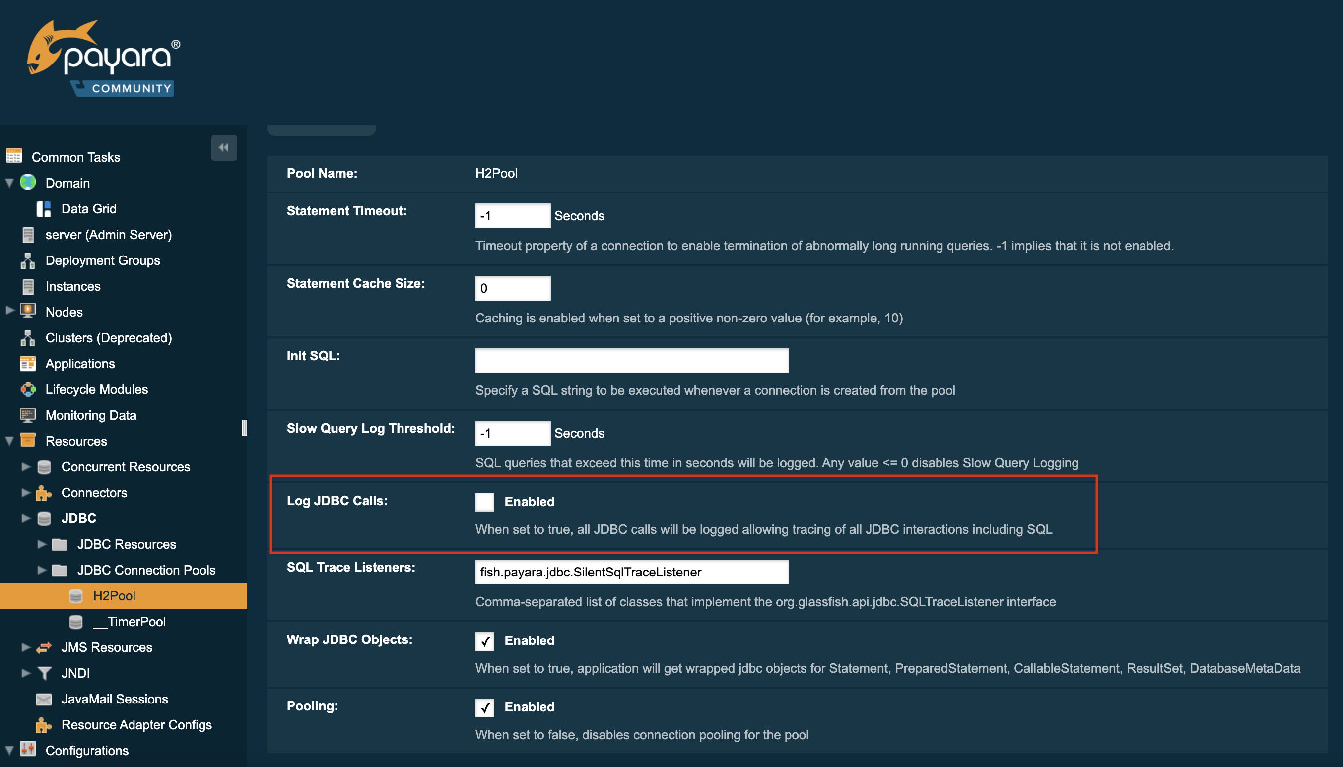 Enabling SQL Tracing in the administration console