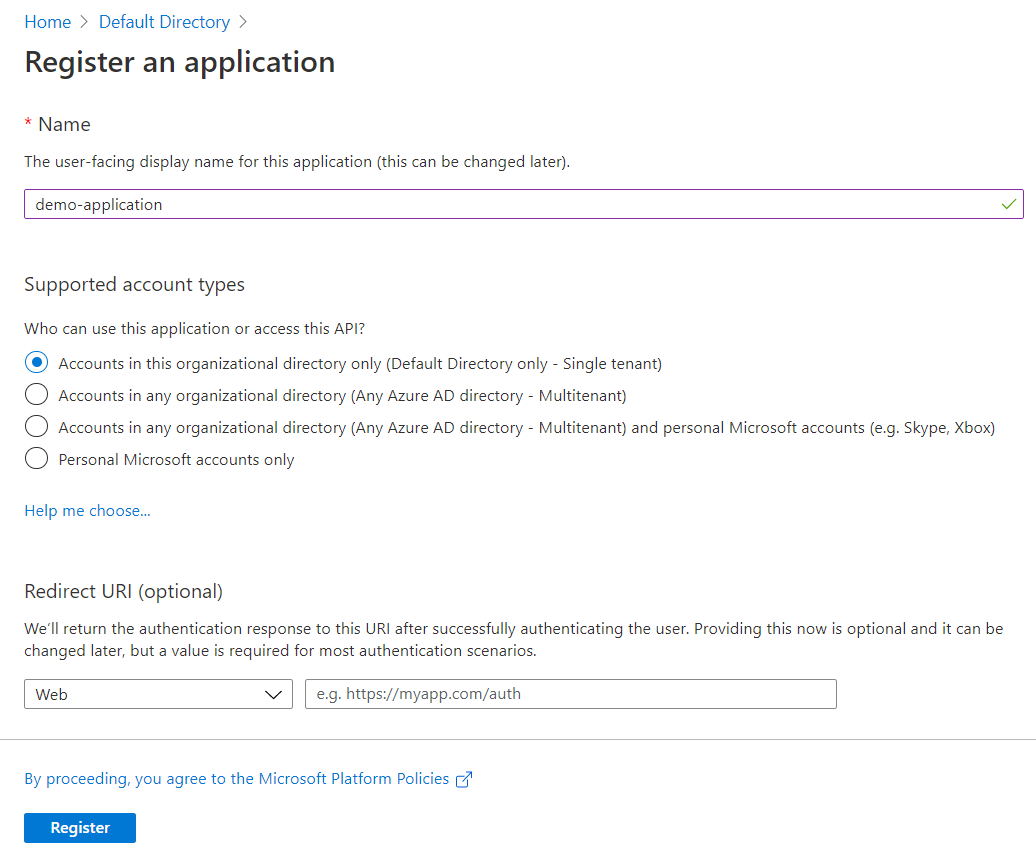 Application Registration Configuration