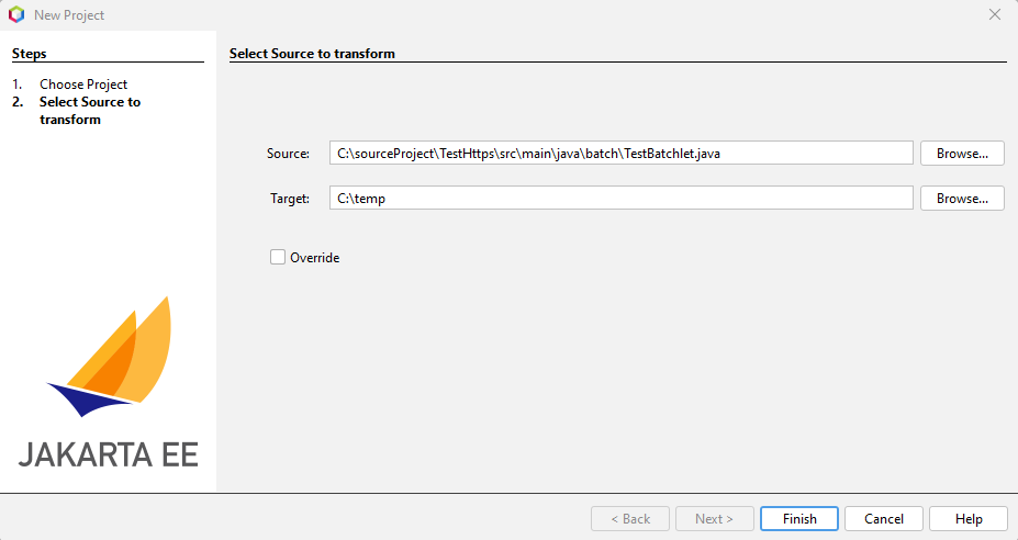 Select source file and target folder