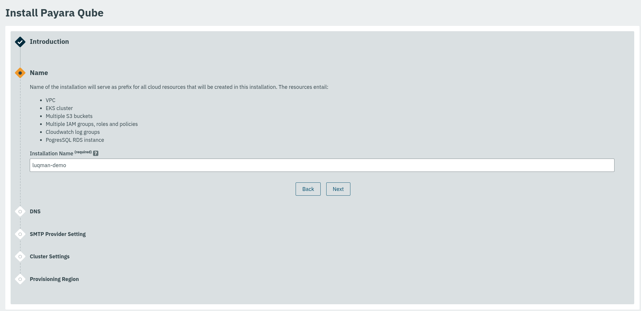 Installation Name Definition Page